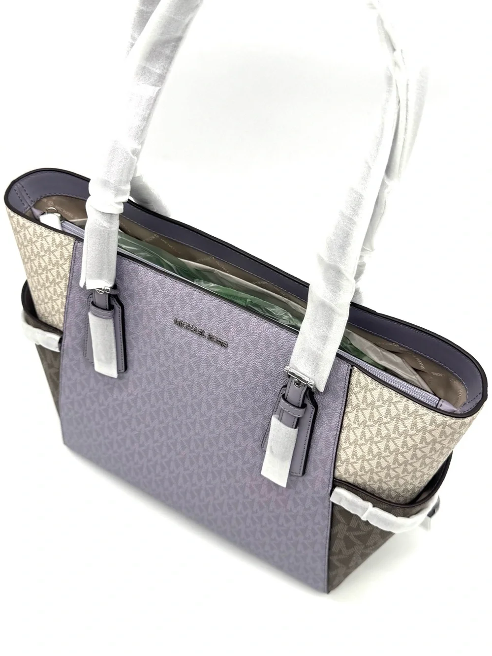 Michael Kors Voyager Large Color-Block Signature Logo Tote Bag-Lilac